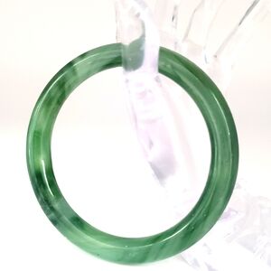 Vintage Marbled Green Jade Bangle Bracelet Oriental Zen Smooth Healing Stone